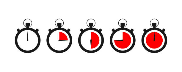 Set of timer icon with red times left. Sports clock with arrow. Set of timer icon with red times left. Sports clock with arrow. EPS 10 five minutes timer stock illustrations