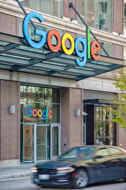 Google Corporate Office building in Fulton Market. Main street in Chicago. Illinois business. stock photo