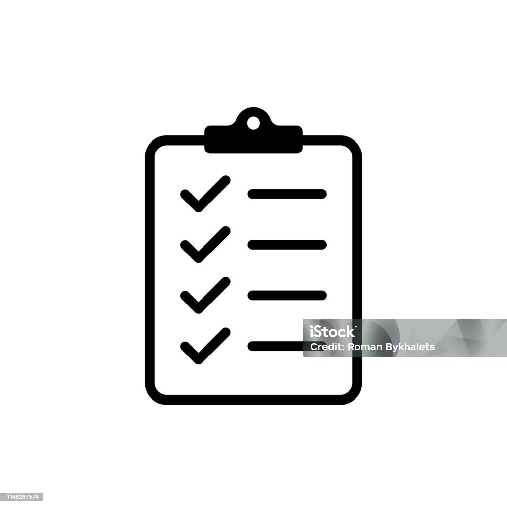 Icon Clipboard Checklist of document met checkmarck met tekst in platte stijl. - Royalty-free Pictogram vectorkunst