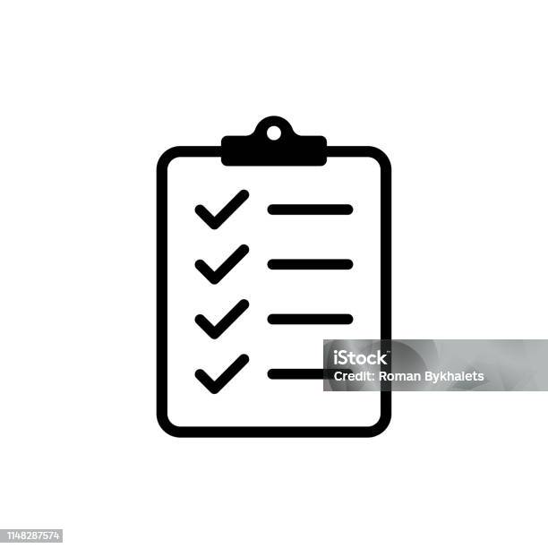 Icon Clipboard Checklist Of Document Met Checkmarck Met Tekst In Platte Stijl Stockvectorkunst en meer beelden van Pictogram