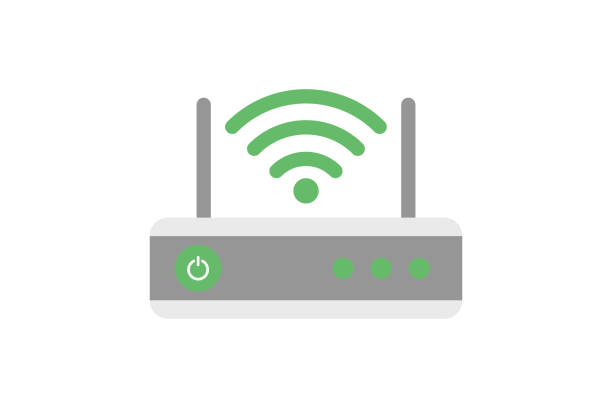 Router illustration sign of wifi connection. Internet network modem with waves isolated on white background. Router illustration sign of wifi connection. Internet network modem with waves isolated on white background. EPS 10 digital subscriber line stock illustrations