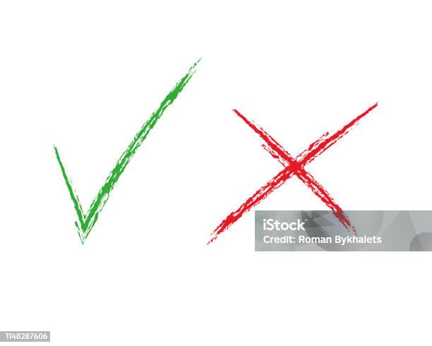 Set Of Green Check Mark And Red Cross Isolated Symbols On White Background Signs Of Choise Stock Illustration - Download Image Now