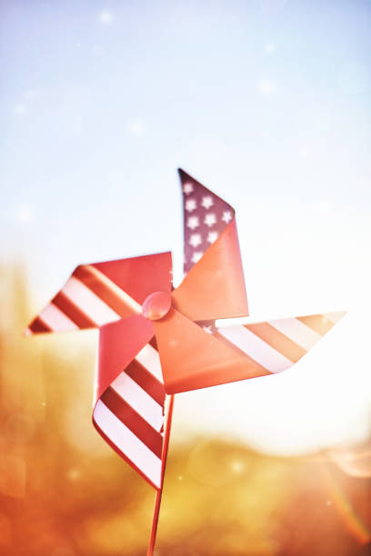 Patriotic pinwheel spinning in summer sunshine