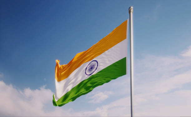 istock Indian Flag Waving With Wind Over Blue Sky 1148290304