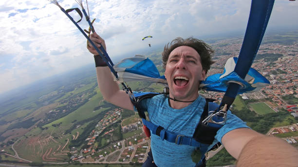 Skydiver selfie man after the free fall