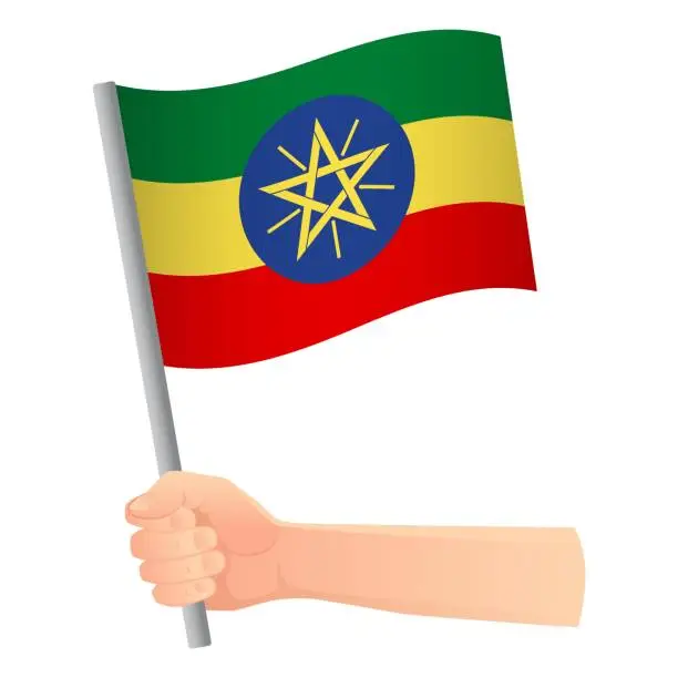 Vector illustration of Ethiopia flag in hand