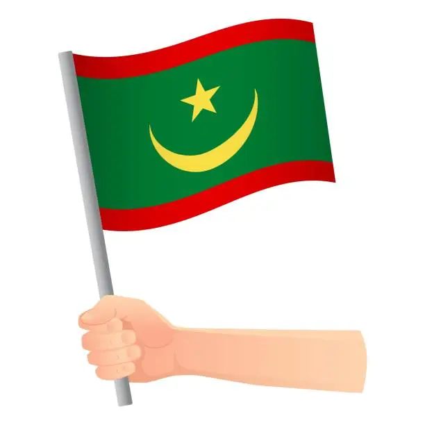 Vector illustration of Mauritania flag in hand