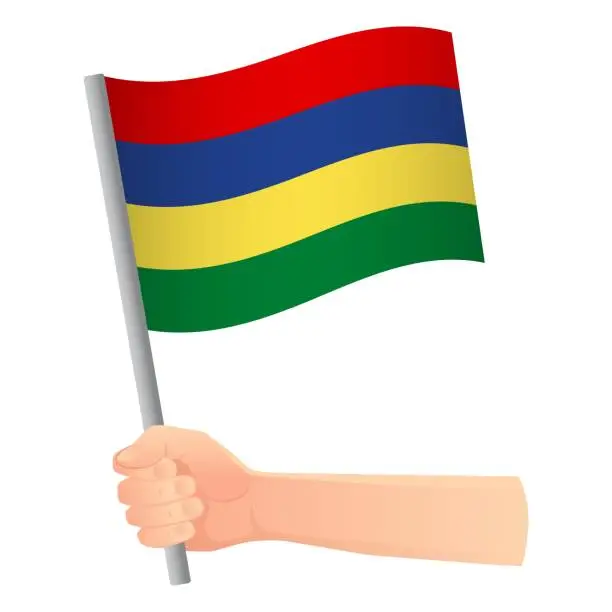 Vector illustration of Mauritius flag in hand