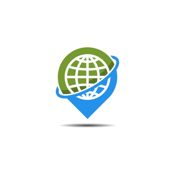 ilustraciones, imágenes clip art, dibujos animados e iconos de stock de pin globo vector logo - surveillance world map globe planet