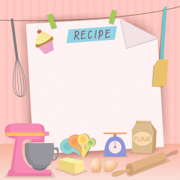 illustrations, cliparts, dessins animés et icônes de recette-boulangerie - flour kitchen utensil measuring spoon spoon