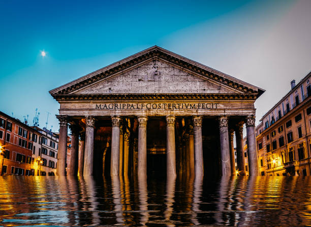 Flooded pantheon in Rome, Italy - digital manipulation climate change concept.