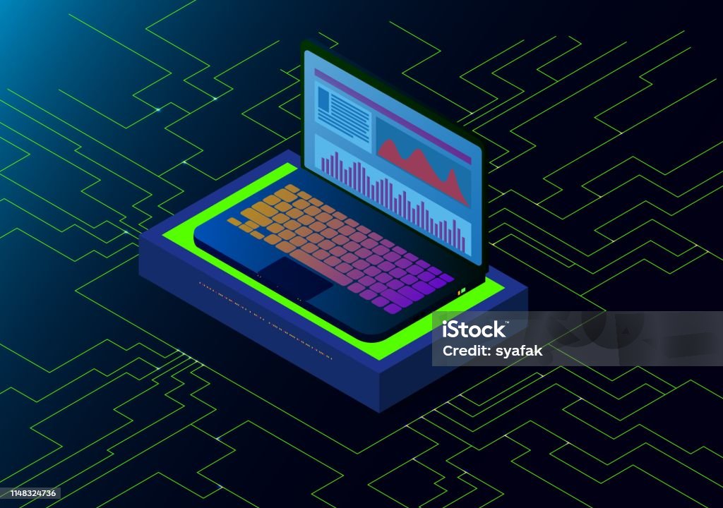 Isometric Laptop Of Data Science And Programming Computer Stock ...