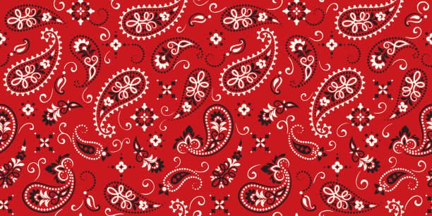 ilustraciones, imágenes clip art, dibujos animados e iconos de stock de patrón sin costuras basado en adorno paisley bandana print. vector adorno paisley bandana print. bufanda de cuello de seda o patrón de diseño cuadrado pañuelo, el mejor motivo para imprimir en tela o papper - neckerchief