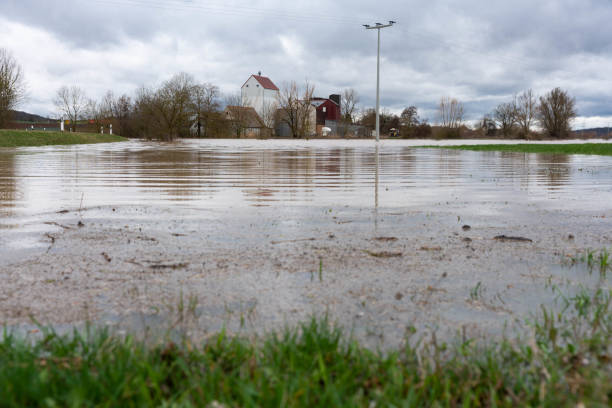 istock High water of a small river on the fields in spring 1148341977