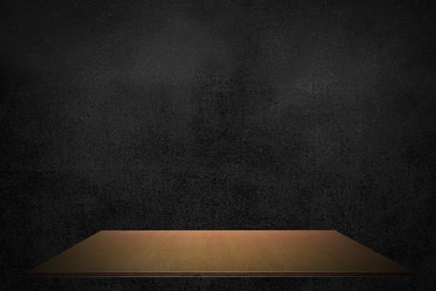 istock Empty plank wood shelf at black wall product background, Mock up for display or montage of product or design 1148343087