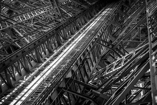 Detail of the elevator from Eiffel Tower in Paris, France