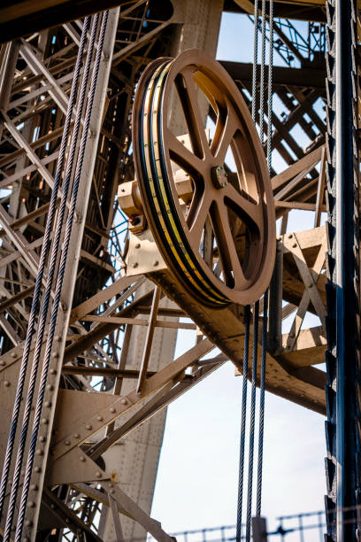 Mechanism of lift with rotating wheels from Eiffel Tower in Paris