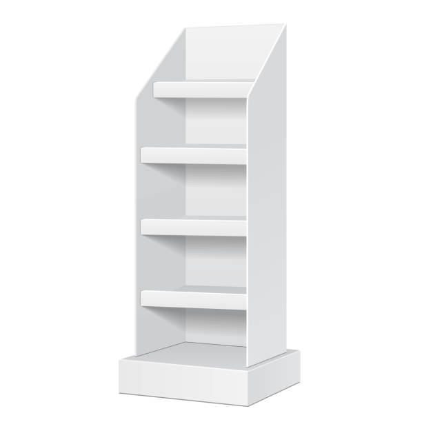 istock Cardboard Floor Display Rack For Supermarket. Blank Empty With Shelves Mock Up. Illustration Isolated On White Background. Ready For Your Design. Product Advertising. Vector 1148347073