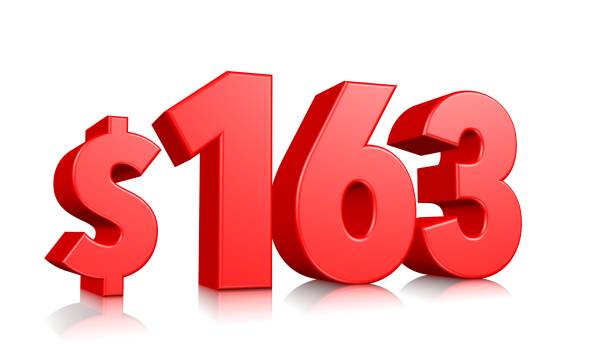 istock 163$ One hundred sixty three price symbol. red text number 3d render with dollar sign on white background 1148348366