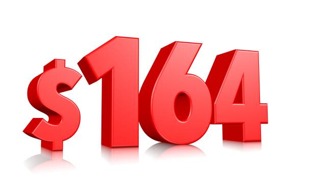 istock 164$ One hundred sixty four price symbol. red text number 3d render with dollar sign on white background 1148348372