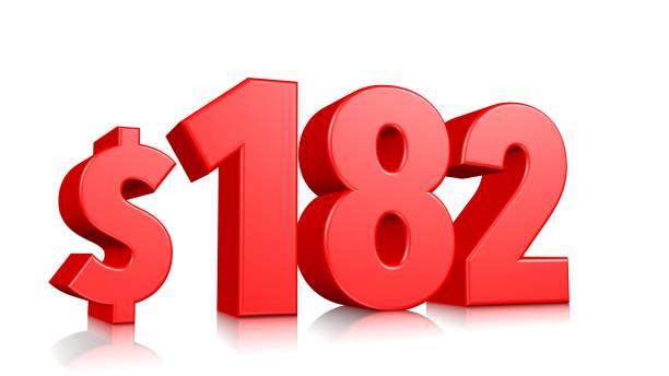 istock 182$ One hundred eighty two price symbol. red text number 3d render with dollar sign on white background 1148348390
