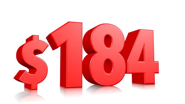 istock 184$ One hundred eighty four price symbol. red text number 3d render with dollar sign on white background 1148348395