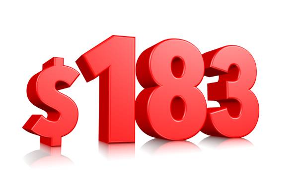 istock 183$ One hundred eighty three price symbol. red text number 3d render with dollar sign on white background 1148348396