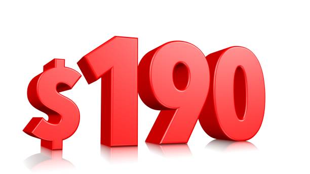 istock 190$ One hundred ninety price symbol. red text number 3d render with dollar sign on white background 1148348397