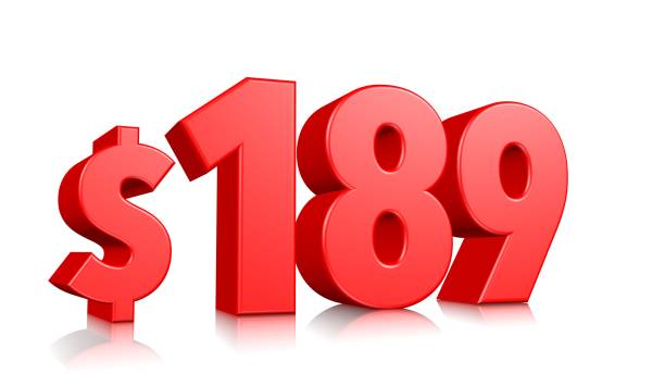 istock 189$ One hundred eighty nine price symbol. red text number 3d render with dollar sign on white background 1148348402