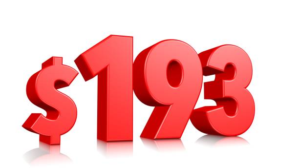 istock 193$ One hundred and ninety three price symbol. red text number 3d render with dollar sign on white background 1148348404