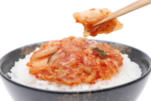 istock Korean food, cooked rice with kimchi 1148349215