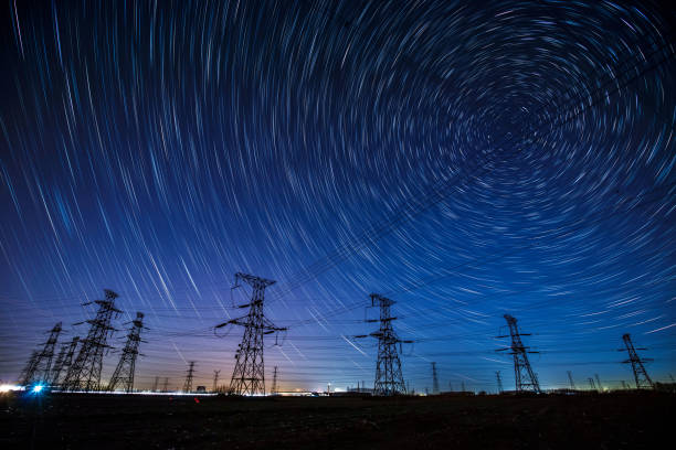 istock The high-voltage tower and the star track 1148349654