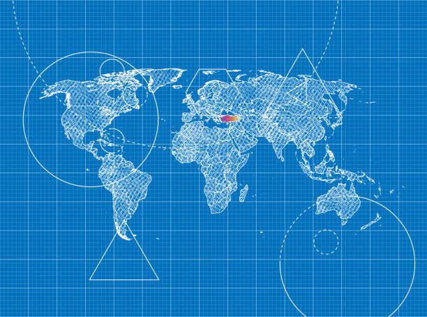istock Blueprint of World Map to Turkey 1148349735
