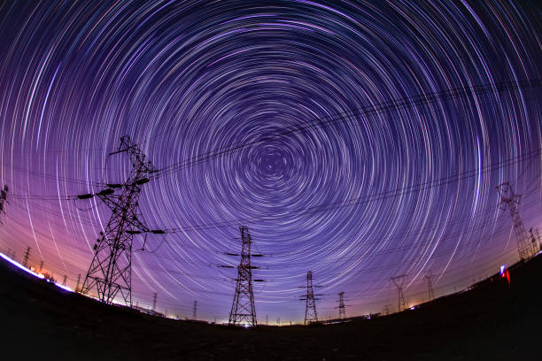 istock The high-voltage tower and the star track 1148349741