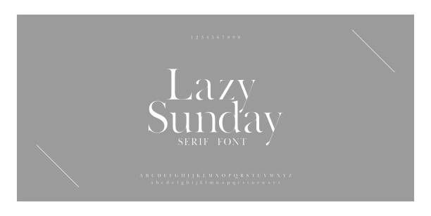 luxus sans serif-alphabetbuchstaben schriftart und-nummer. classic lettering minimal fashion designs. typografie einfache schriften groß-und kleinbuchstaben. vektorabbildung - lowercase letter stock-grafiken, -clipart, -cartoons und -symbole