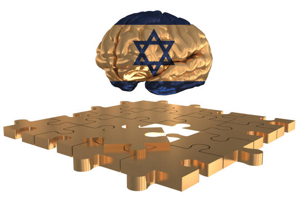 conceito do cérebro da bandeira de israel para o ouro de um quebra-cabeças faltando - solution silver problems puzzle - fotografias e filmes do acervo