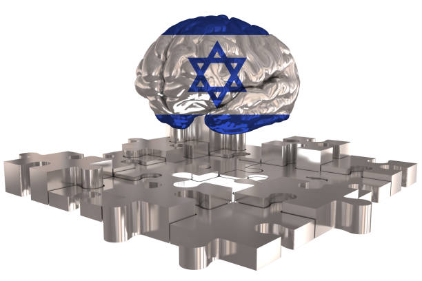 conceito do cérebro da bandeira de israel para a alta de prata de um quebra-cabeças faltando - solution silver problems puzzle - fotografias e filmes do acervo