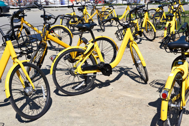 istock Yellow bikes for rent in sunny 1148359938