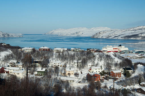 Winter scene around coastal town of Kirkenes, Norway