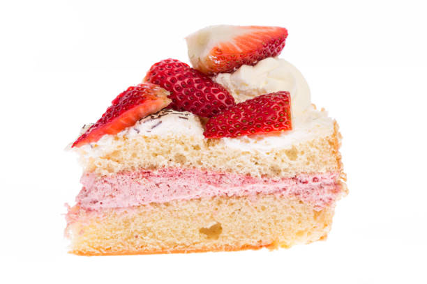 small piece of strawberry creme pie on white background