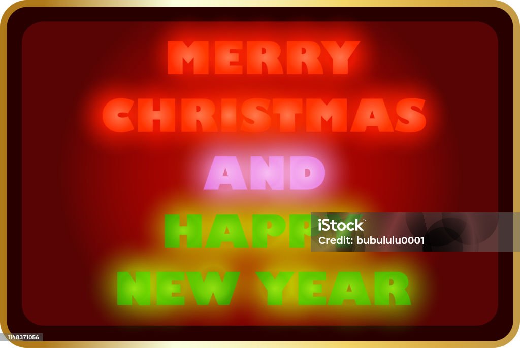 Merry Christmas And Happy New Year Neon Box Merry Christmas And Happy New Year Neon Box - full color Abstract stock vector