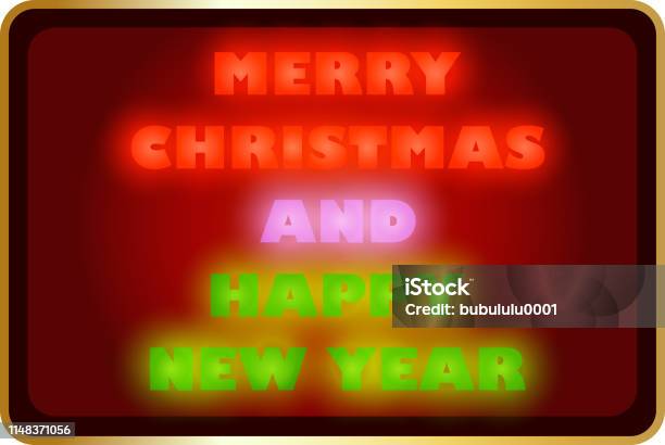 Merry Christmas And Happy New Year Neon Box Stock Illustration - Download Image Now - Abstract, Backgrounds, Box - Container