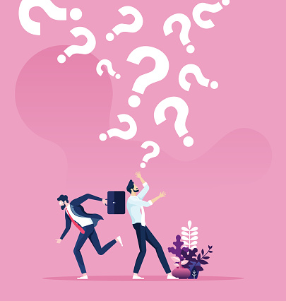 Question marks falling on a businessman. Business concept vector