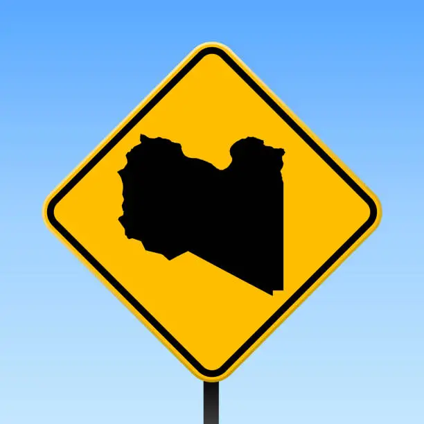 Vector illustration of Libya map on road sign.