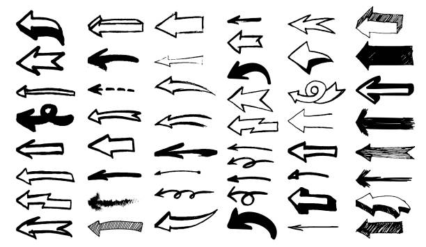 set of arrow doodles. vector illustration. isoliert auf weißem hintergrund. - zeigestab stock-grafiken, -clipart, -cartoons und -symbole