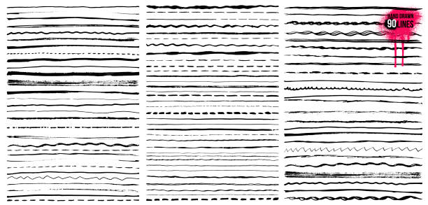 kézzel rajzolt doodle vonalak. tollvonás vázlat. vintage aláhúzott szegély elemek, rajzfilm keretkészlet, ceruza grunge dekoráció. szabadkézi rajz. vektoros illusztráció. fehér háttérrel elszigetelve. - egyetlen vonal témájú stock illusztrációk