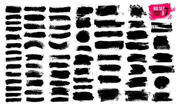 большой набор черных мазок кистью, краской, чернилами, гранж, кисти, линии. грязные художественные элементы, коробки, рамы. бесплатный рисун� - stroke stock illustrations