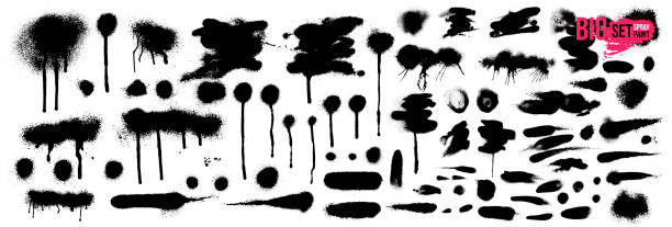 mega készlet spray festék banner. spray festék absztrakt vonalak és csöpög. vektoros illusztráció. fehér háttérrel elszigetelve. - falfestmény témájú stock illusztrációk