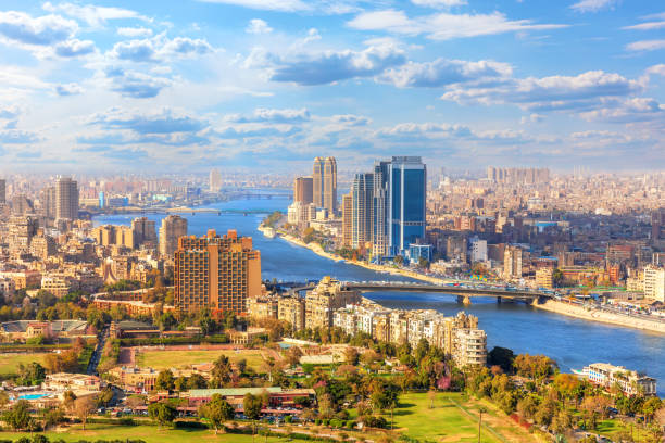 Beautiful view of Cairo and the Nile from above, Egypt Beautiful view of Cairo and the Nile from above, Egypt. egypt skyline stock pictures, royalty-free photos & images