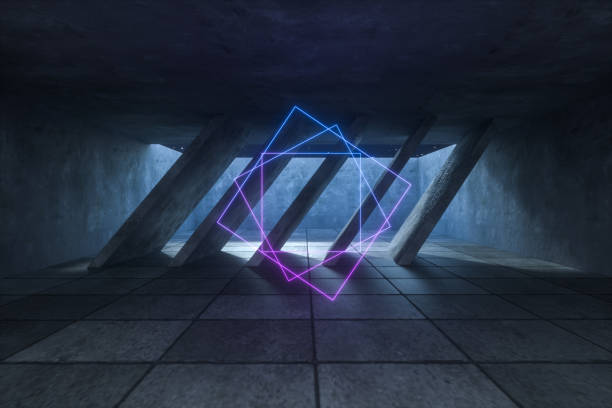 istock 3d rendering, glowing magic lines in abandoned room, dark background 1148382241